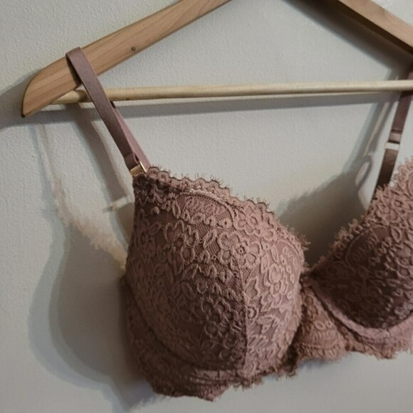 Aerie Women's Real Power Plunge Lace Bra Padded Mauve Pink Size 32DD - Picture 2 of 10